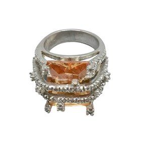 Statement Ring Size 8 Layered Peach Color Glass Stones 18K Gold Electroplated